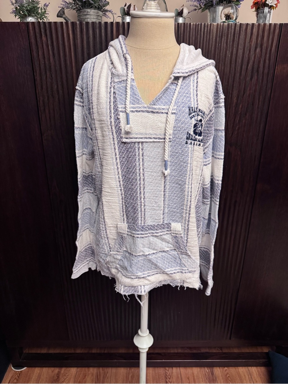 Ocean Drive Blue and White Striped Baja Hoodie Sweater